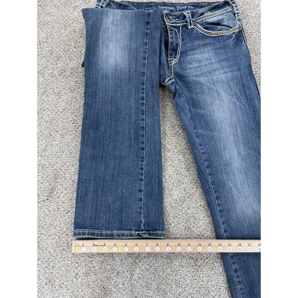 Cowgirl Tuff Don't Fence Me In Bootcut Jean Womens 31 Blue Saddle Stitch Western - Picture 11 of 11